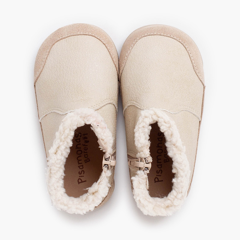 Bottes barefoot néocuir col fourrure mouton Beige