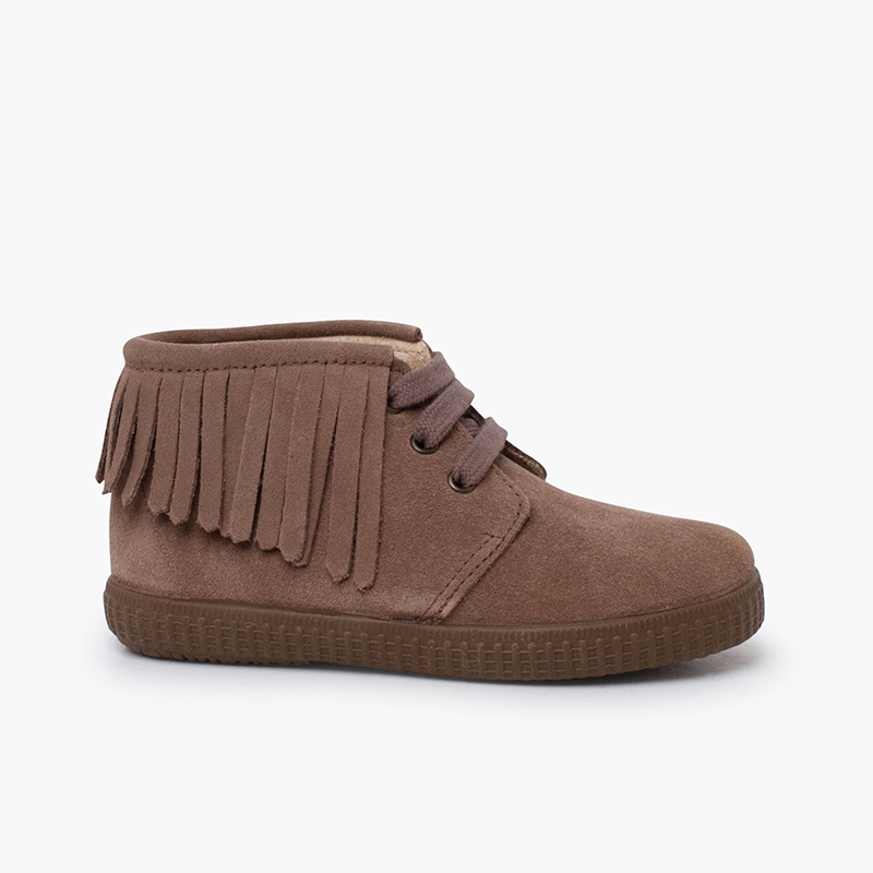Bottes enfants suède franges bout rond Taupe