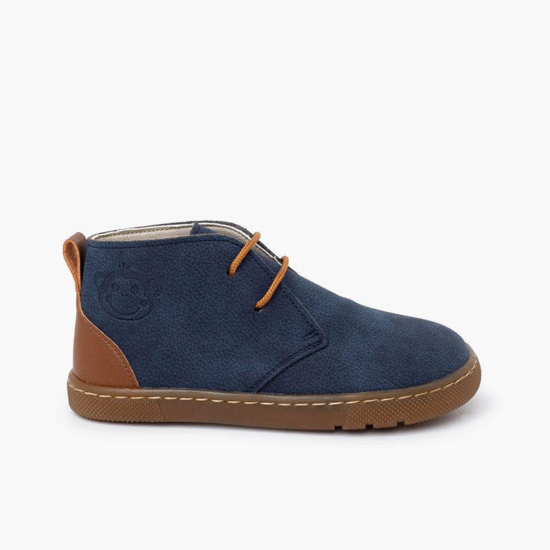 Bottes garçon barefoot lacets talon cuir Bleu Marine