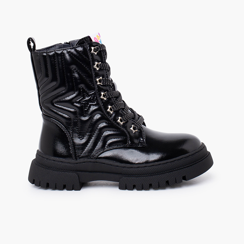 Bottes militaires étoile lacets glitter Noir