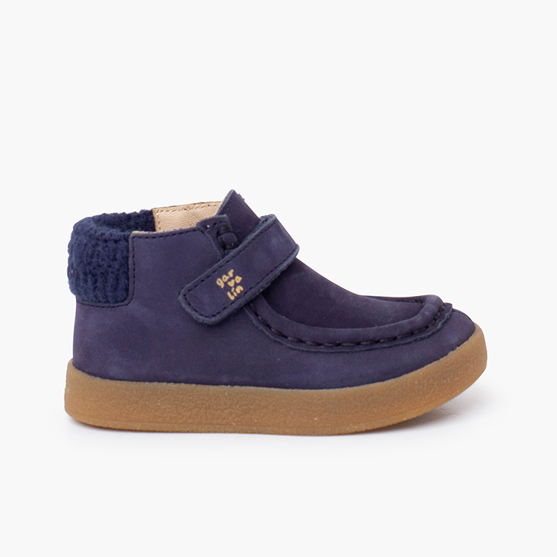 Bottines wallaby col doublé scratch Bleu Marine