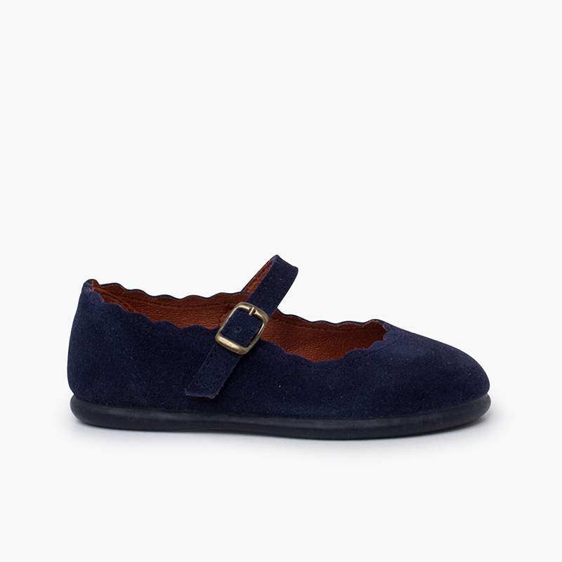 Chaussures babies suède vagues boucle Bleu Marine