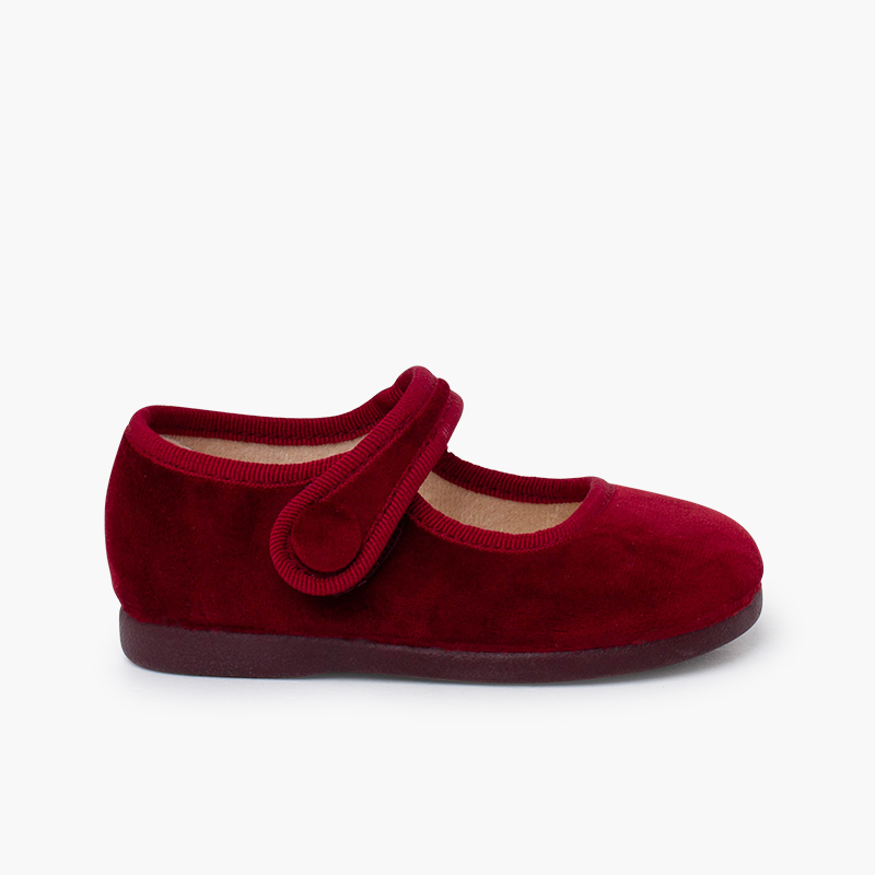 Babies velvet bride à scratch bouton Bordeaux