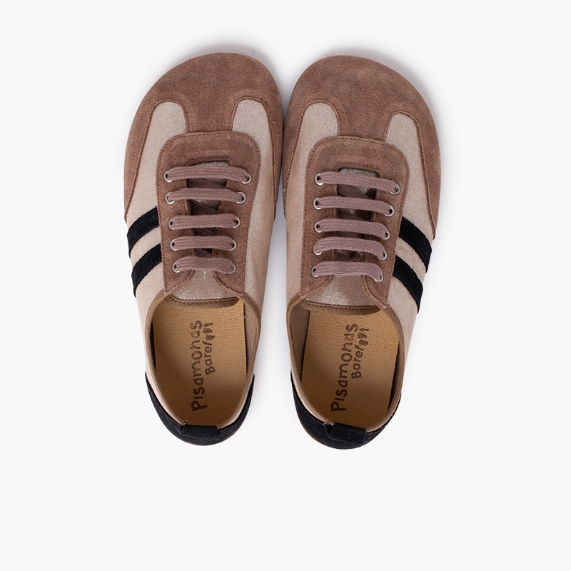 Baskets combinées barefoot brillance et rayures Taupe