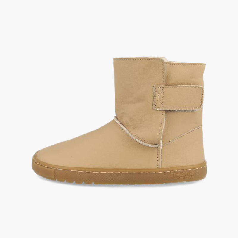 Bottes barefoot fille cuir fermeture à scratch Sable