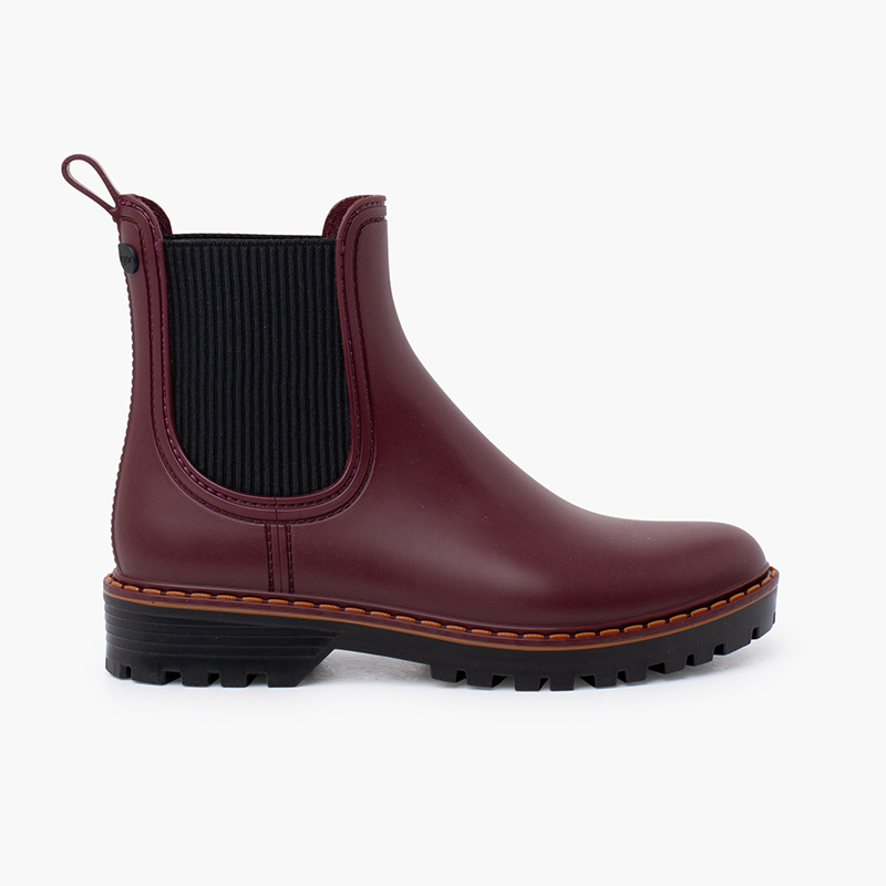 Bottines de pluie femme semelle track tri Bordeaux