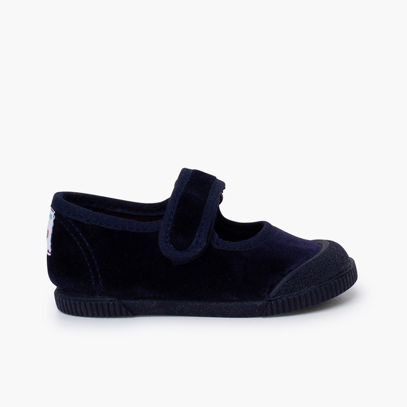 Babies barefoot velours bout caoutchouc Bleu Marine
