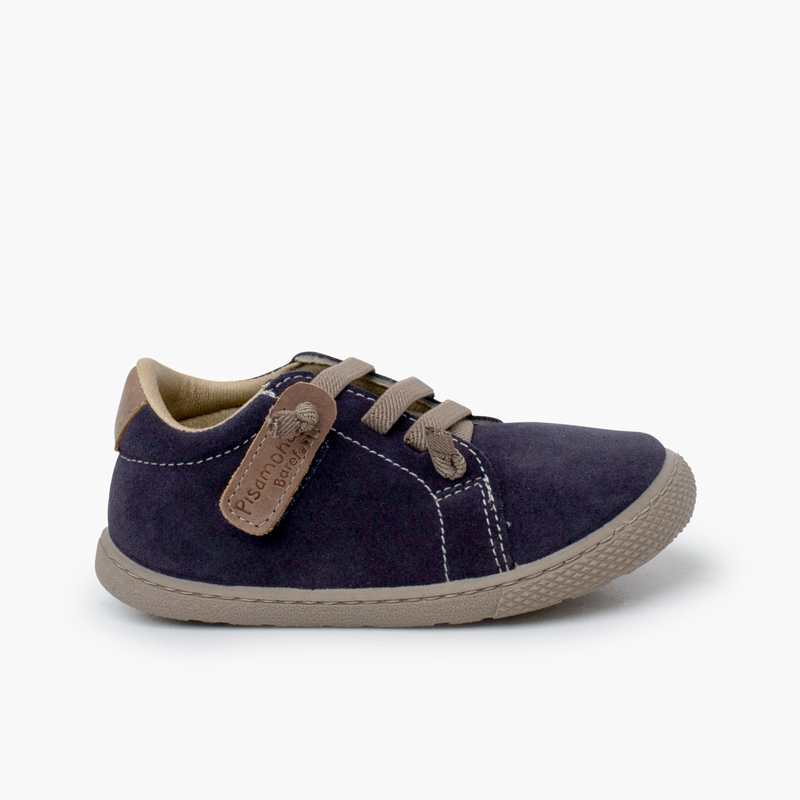 Baskets suède barefoot lacets élastiques Bleu denim