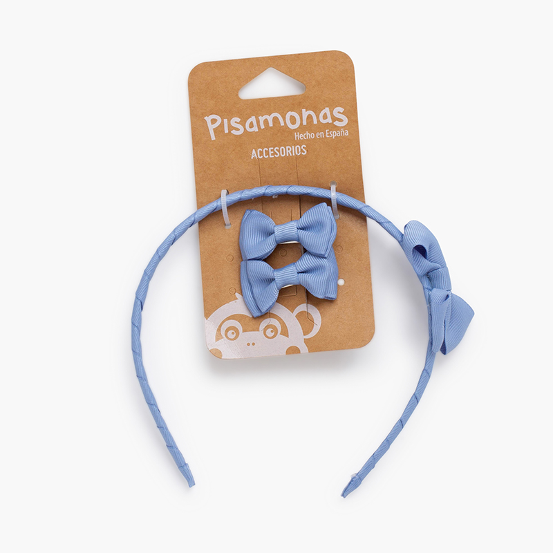 Pack cheveux fille serre-tête nœud et petits nœuds Bleu de France