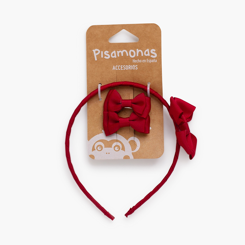 Pack cheveux fille serre-tête nœud et petits nœuds Bordeaux