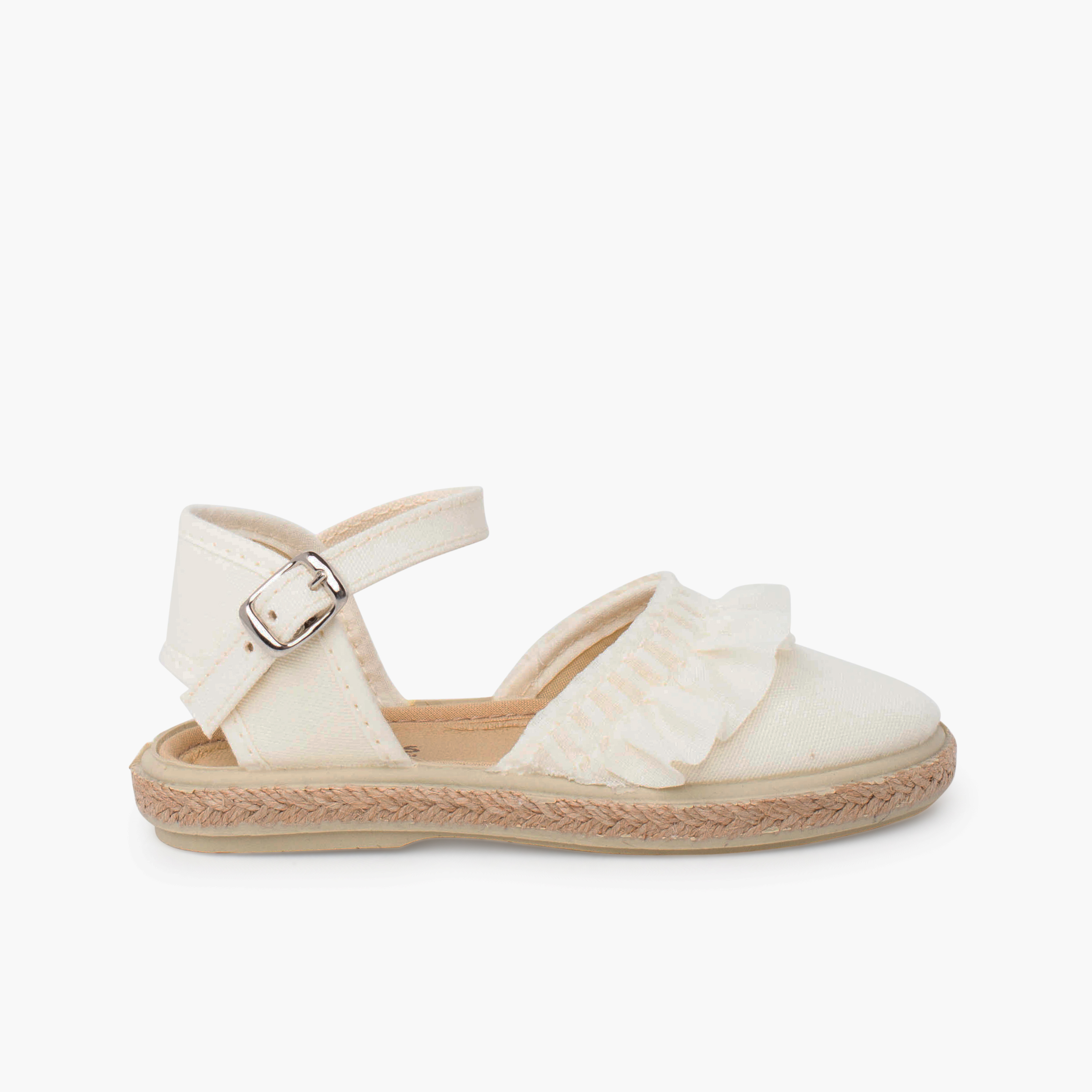 Espadrilles fille volant et boucle Écru