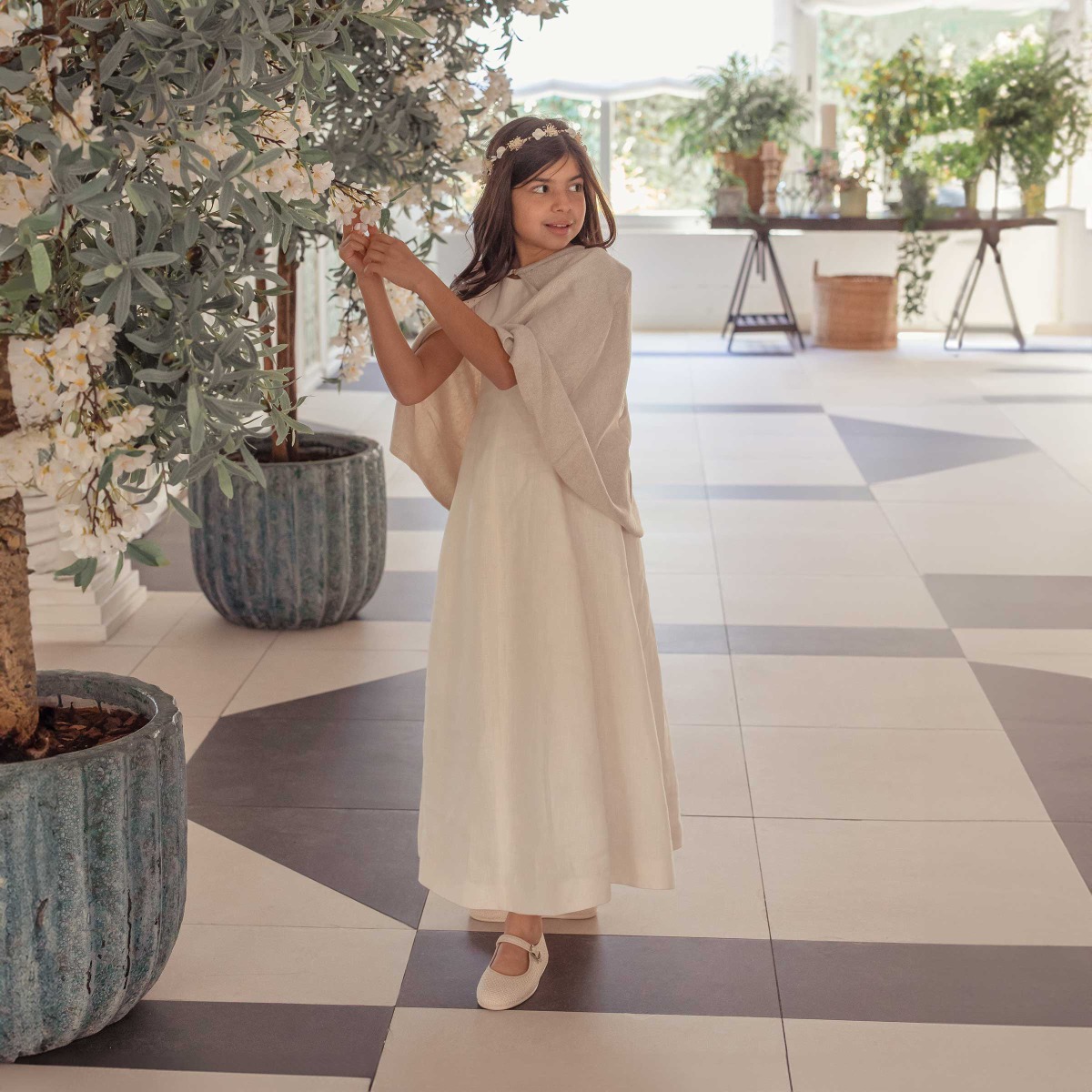 Babies fille cérémonie tressée rustique Rose