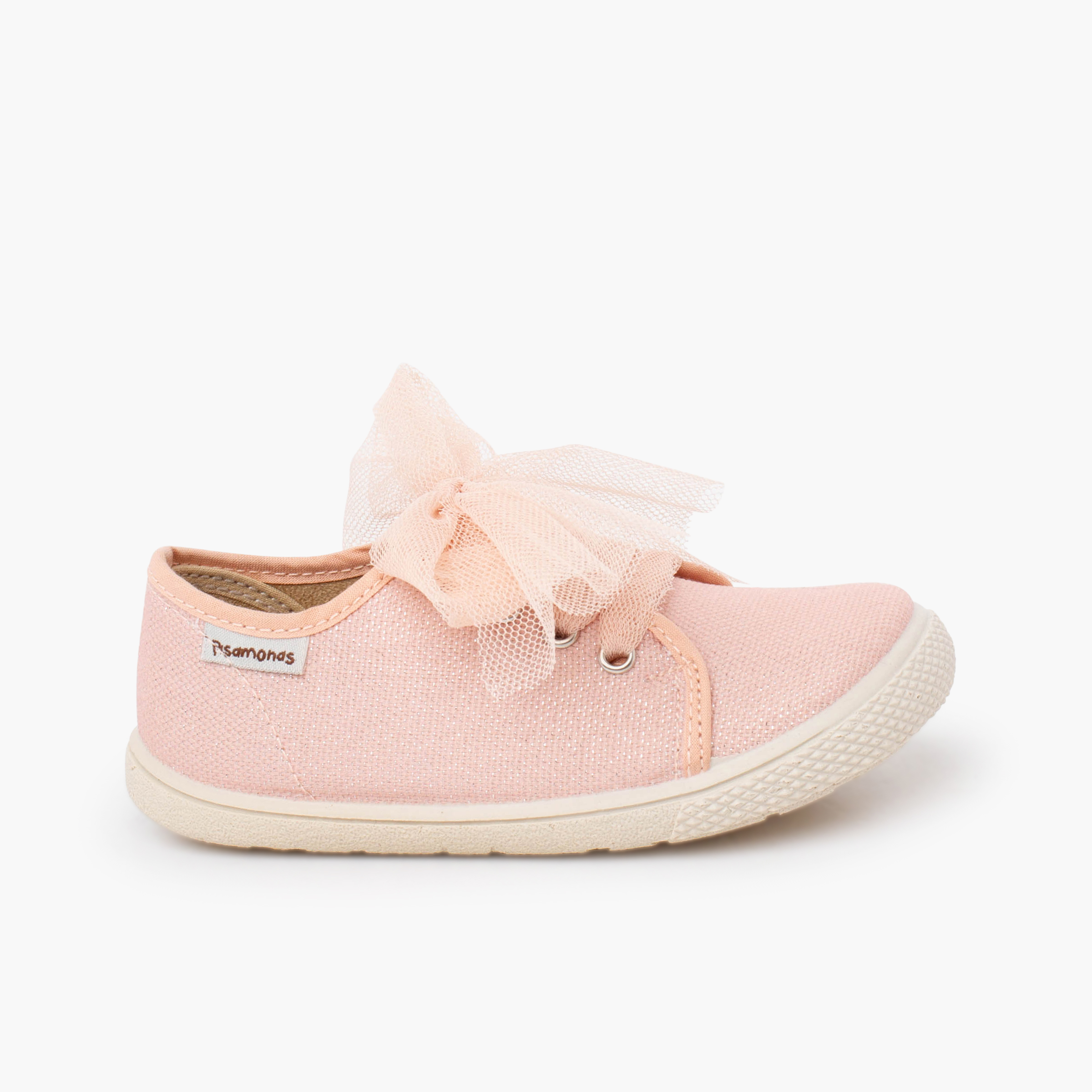 Baskets barefoot brillance nœud tulle rosa peach
