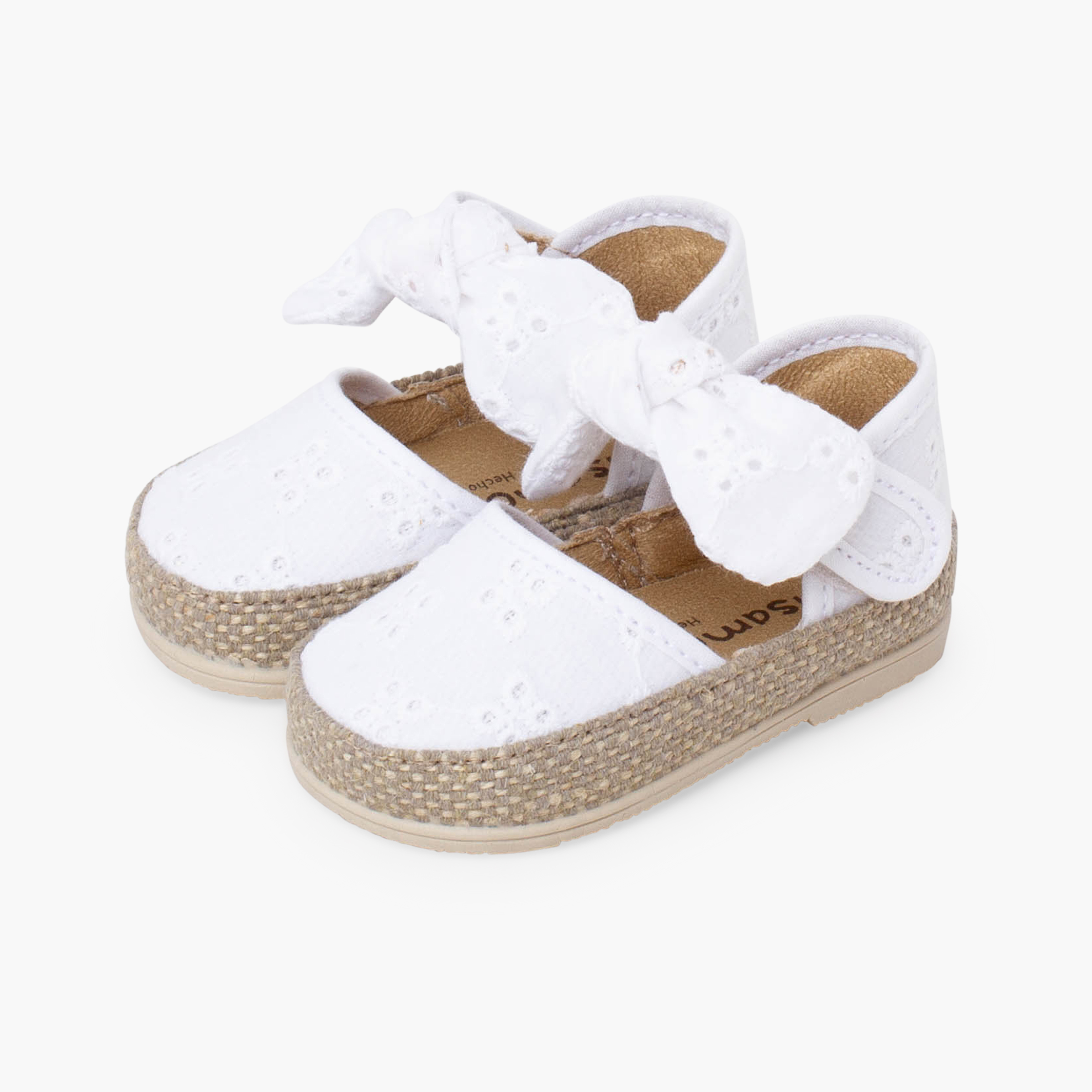 Espadrilles bébé broderie anglaise avec nœud Blanc
