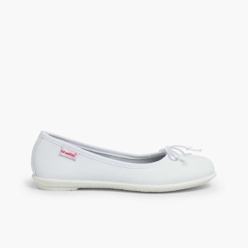 Ballerines pour Fille et Femme en Cuir Lavable  Blanc
