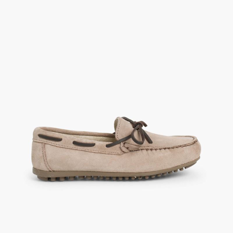 Mocassins pour Garçon en Suède à lacet Taupe