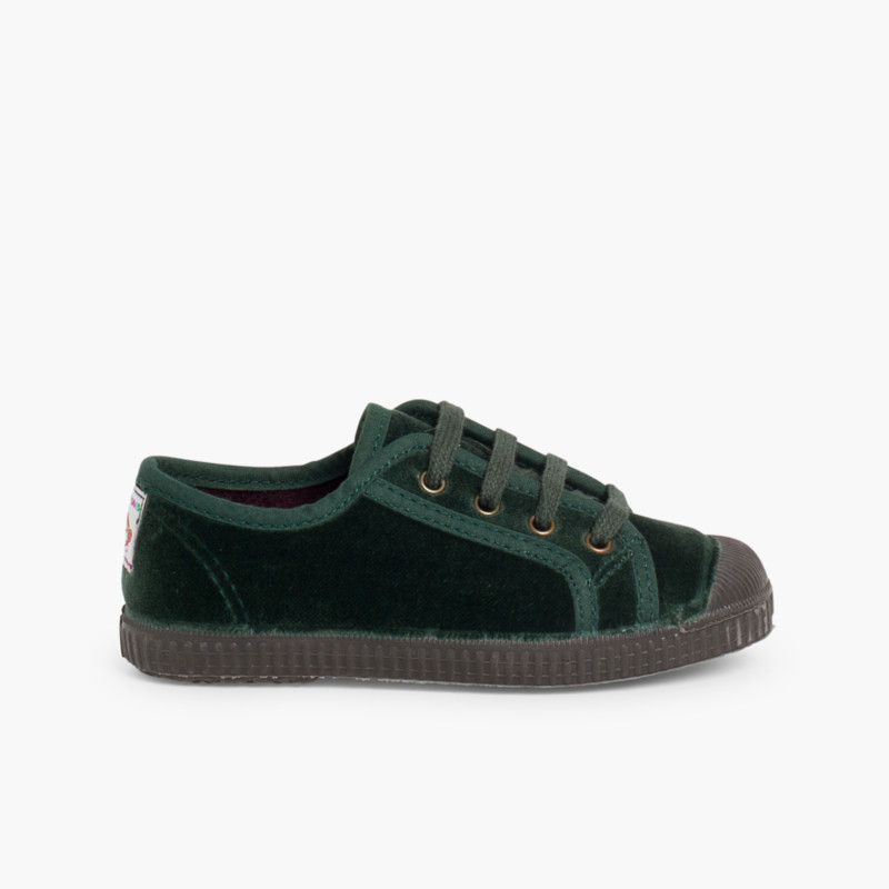Baskets Enfants en velours avec lacets Vert