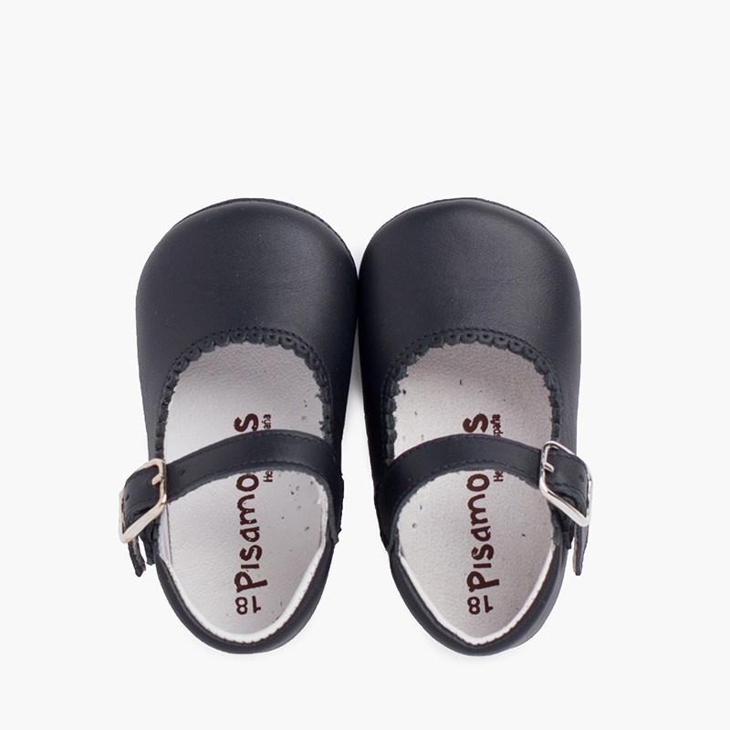 Chaussures babies en cuir avec fermeture à boucle pour bébés Bleu Marine