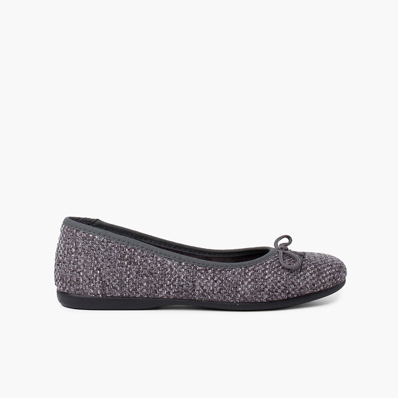 Ballerines fille tweed avec nœud Gris