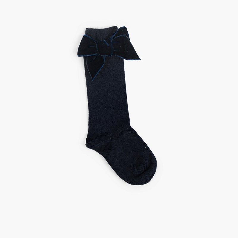 Chaussettes pour enfants avec nœud en velours  Bleu Marine