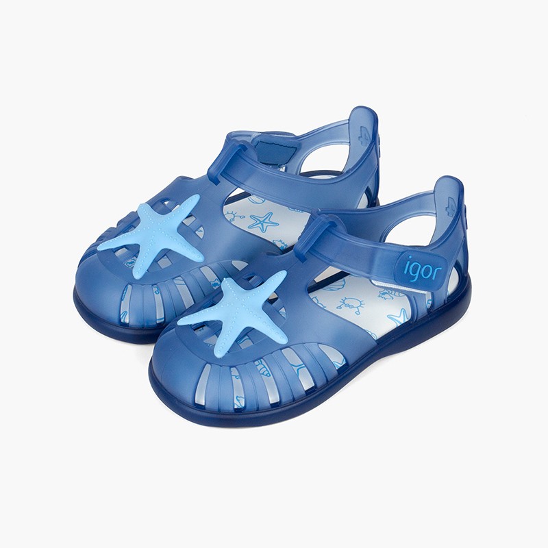 Sandales plage à à scratch à motif étoile de mer Bleu Marine