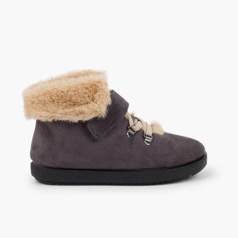 Bottes fourrure à scratch enfants semelle crantée