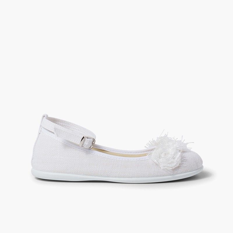 Ballerines pour Fille en lin avec bracelet à fleur