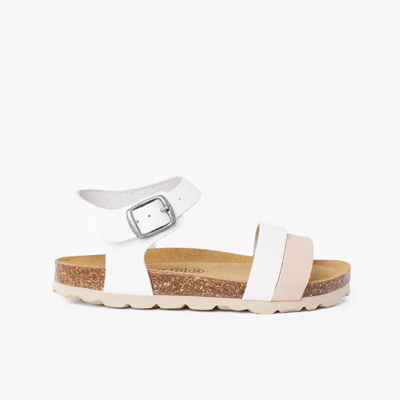 Sandale à lanières bicolore avec semelle bio ergonomique
