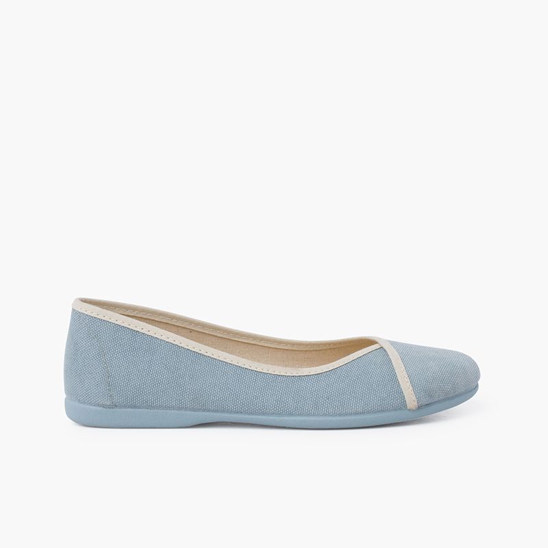 Ballerines pour Fille et Femme en toile écologique recyclée avec passepoil