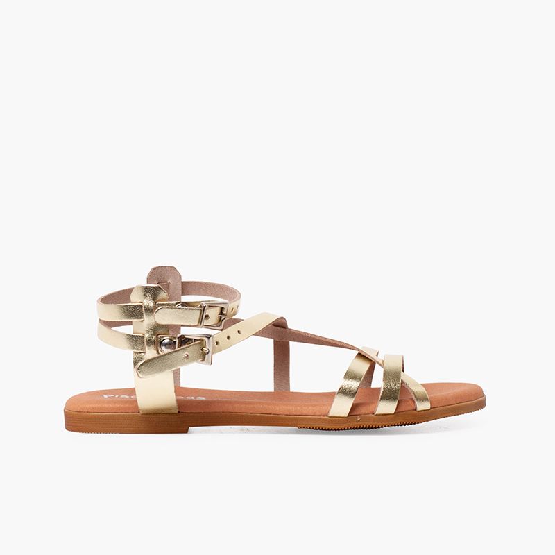 sandalias metalizadas piel con pulsera mujer
