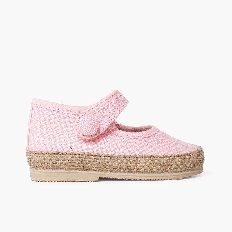 Chaussures babies en lin et jute pour bébé détail bouton