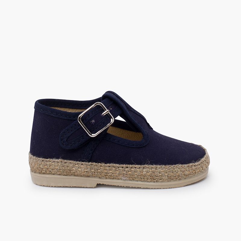 Salomés pour bébé en lin et jute avec fermeture à boucle