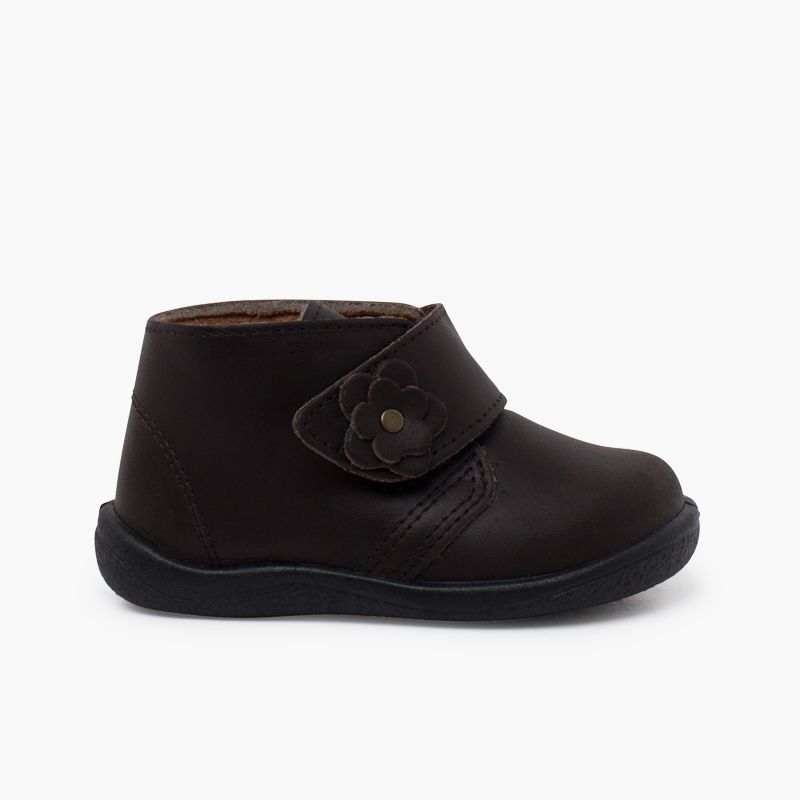 Bottines cuir lavable fille fleur