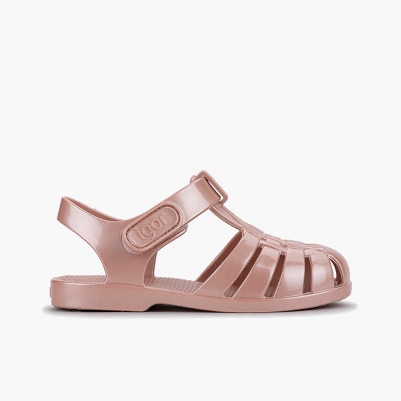 Sandales plastique enfant à scratch finition nacrée