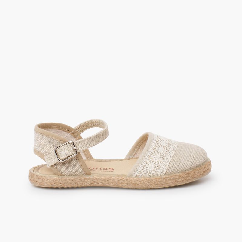 Espadrilles cérémonie lin dentelle aux fuseaux