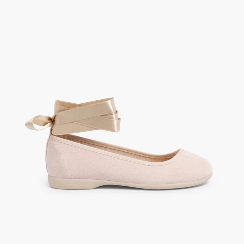 Ballerines pour Fille et Femme Avec Rubans en Satin et Bride