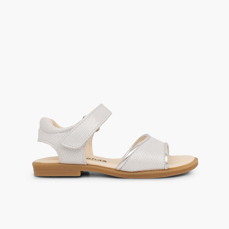 Sandales en cuir brillant fille à scratch Argent