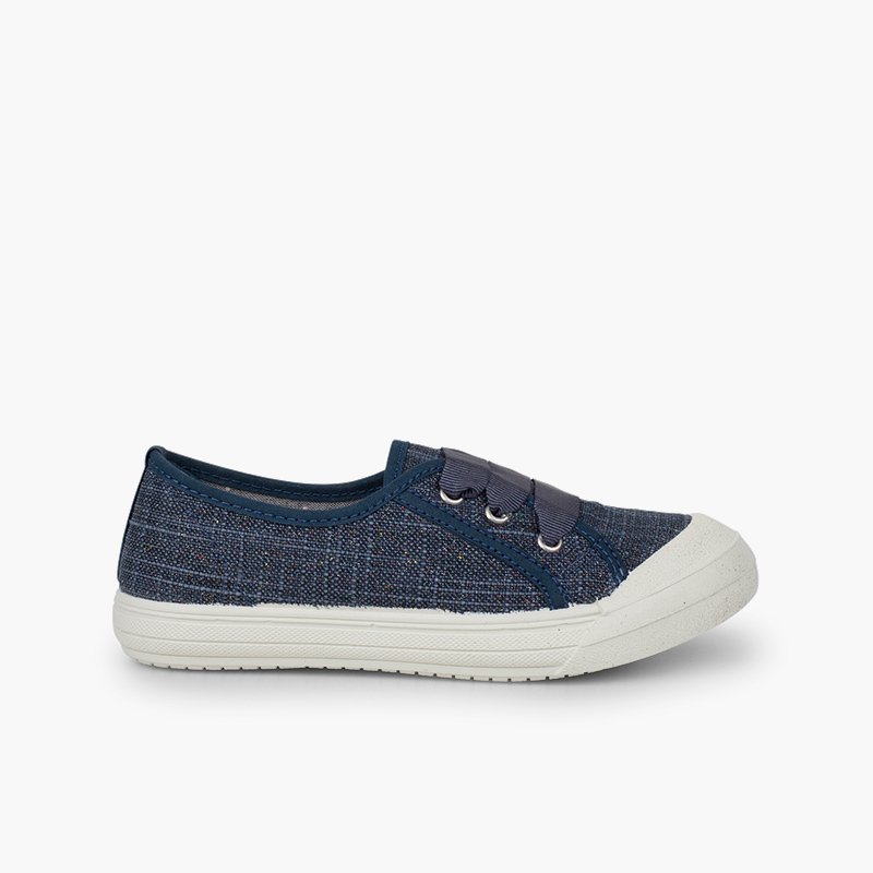 Baskets lin paillettes fille Bleu Marine