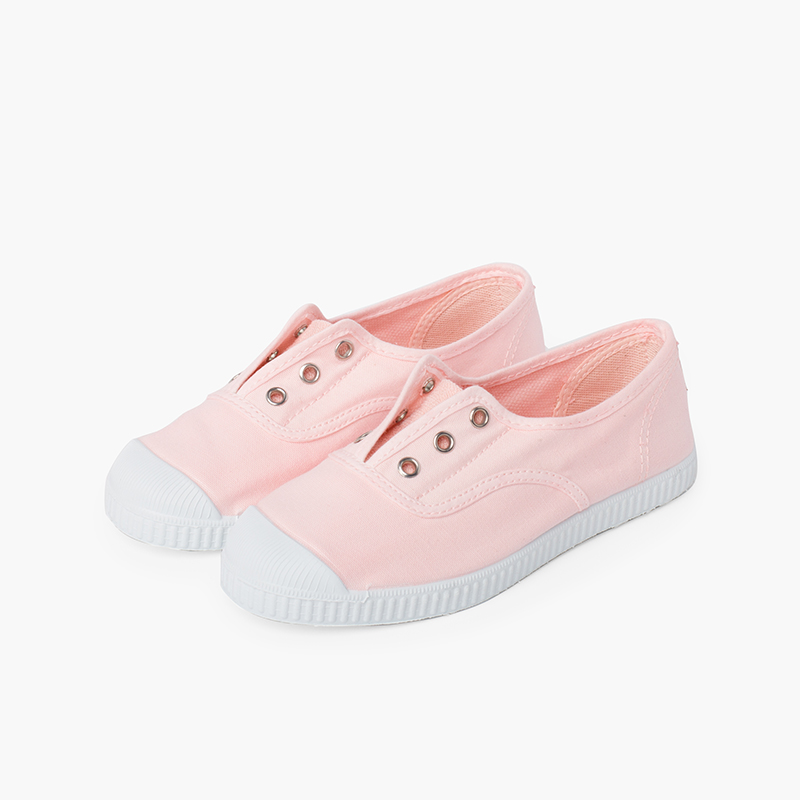 Tennis en Toile avec Bout Caoutchouc Sans Lacets bébé rose